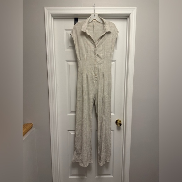 ILLA ILLA Pants - Illa Illa Women’s Linen Striped Button Up Jumpsuit Size L